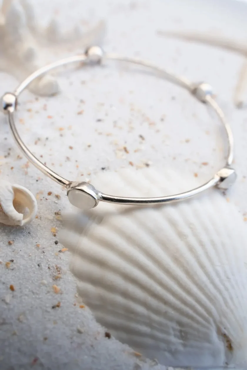 Bangle Bracelet Dots Silver White