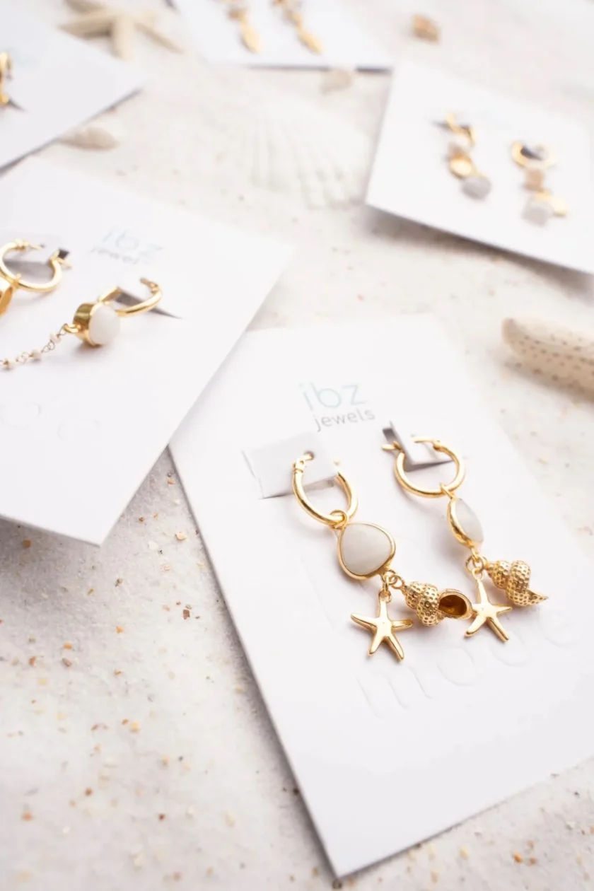 Earring Shell Star Gold White - Imagen 6