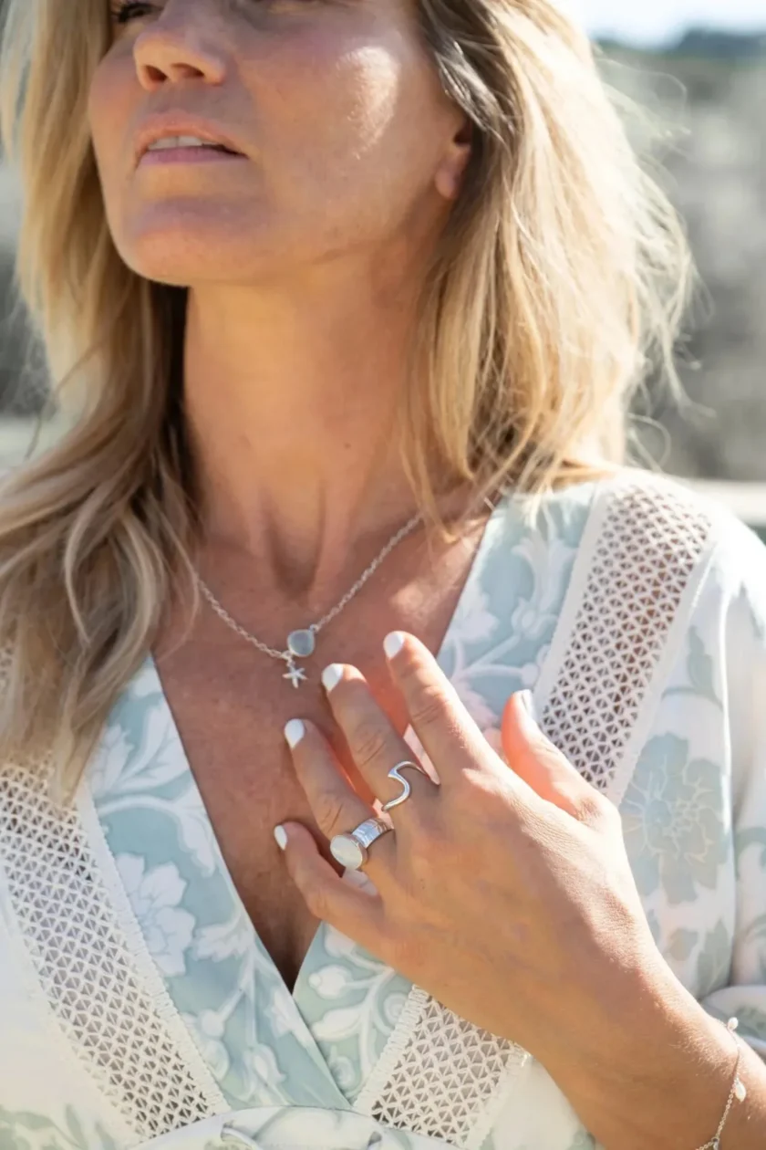 Ring Wide Stone Silver White - Imagen 3