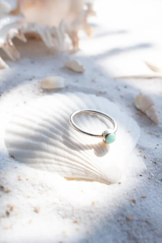 Ring Single Stone Silver Aqua