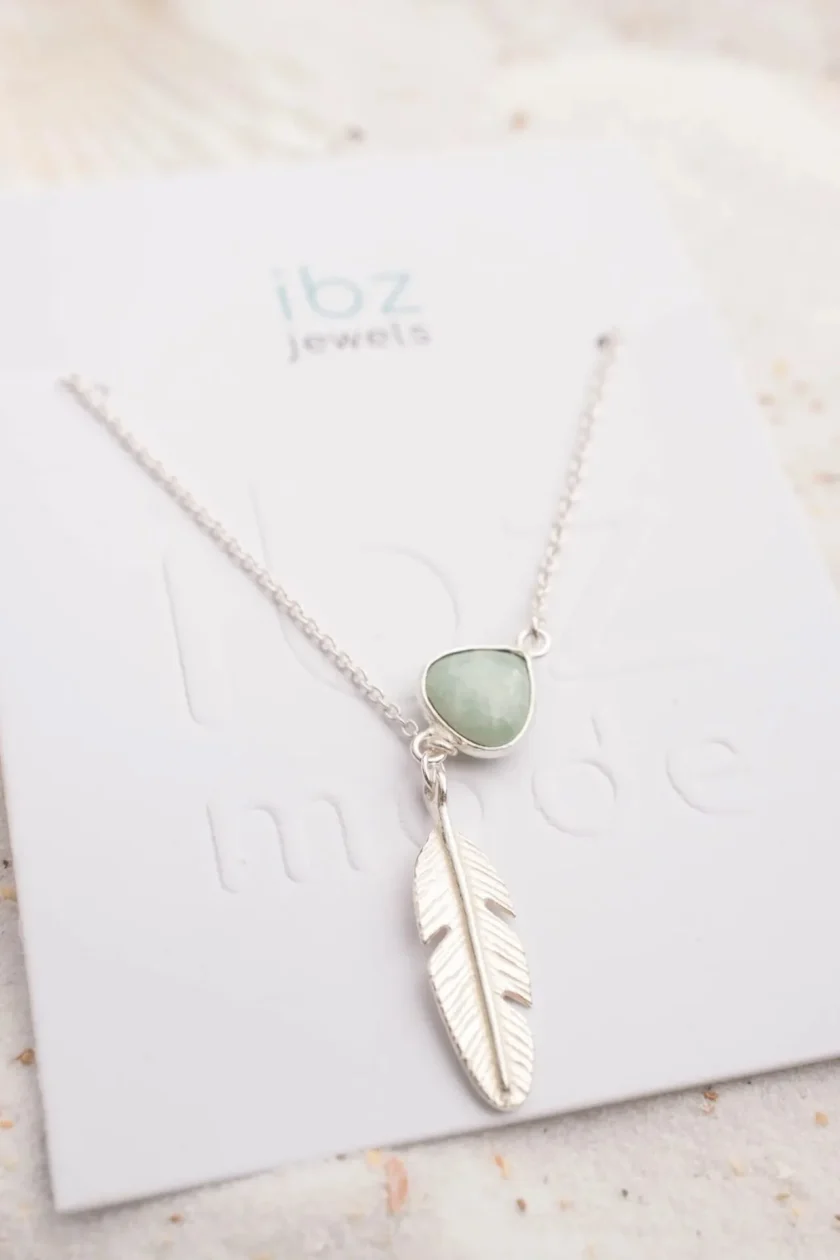 Single Enkelbandje Feather Silver Aqua