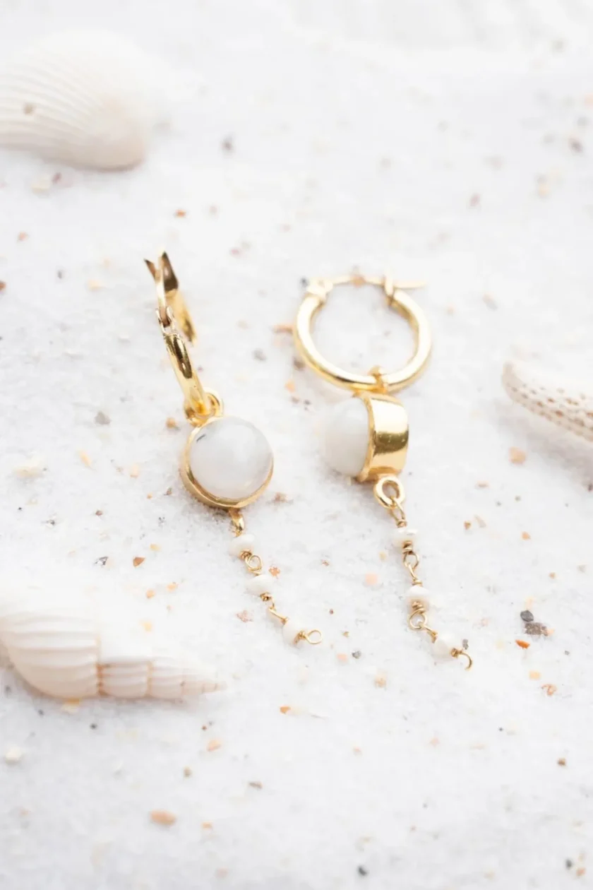 Earring Pearl Chain Gold White – Image 2