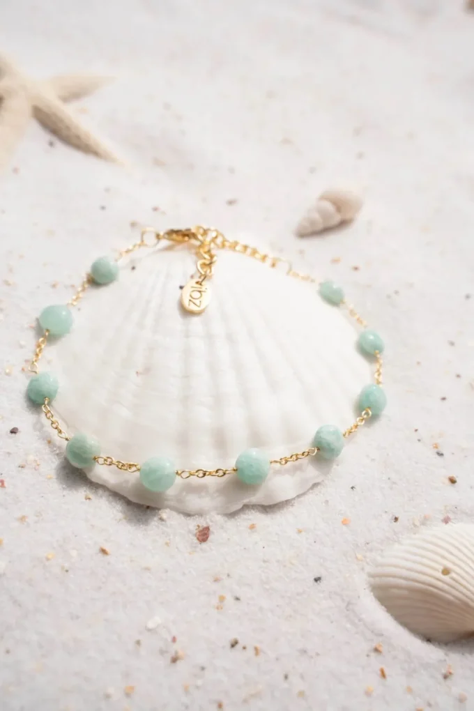 Single Bracelet Pearls Gold Aqua