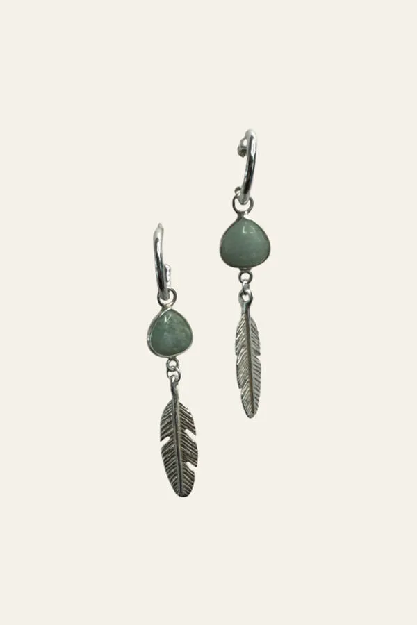 Earring Feather Zilver Aqua