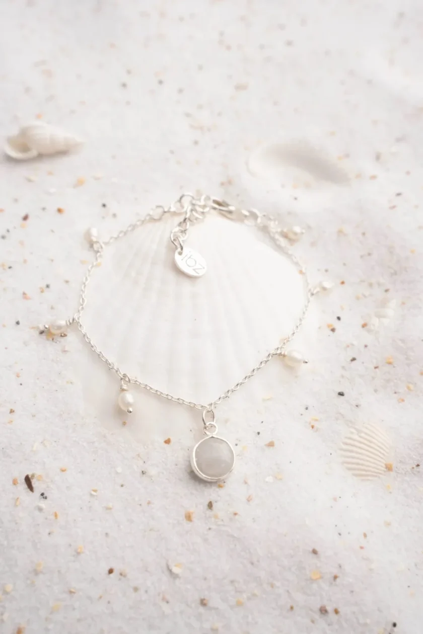 Single Enkelbandje Pearl Silver White - Imagen 2