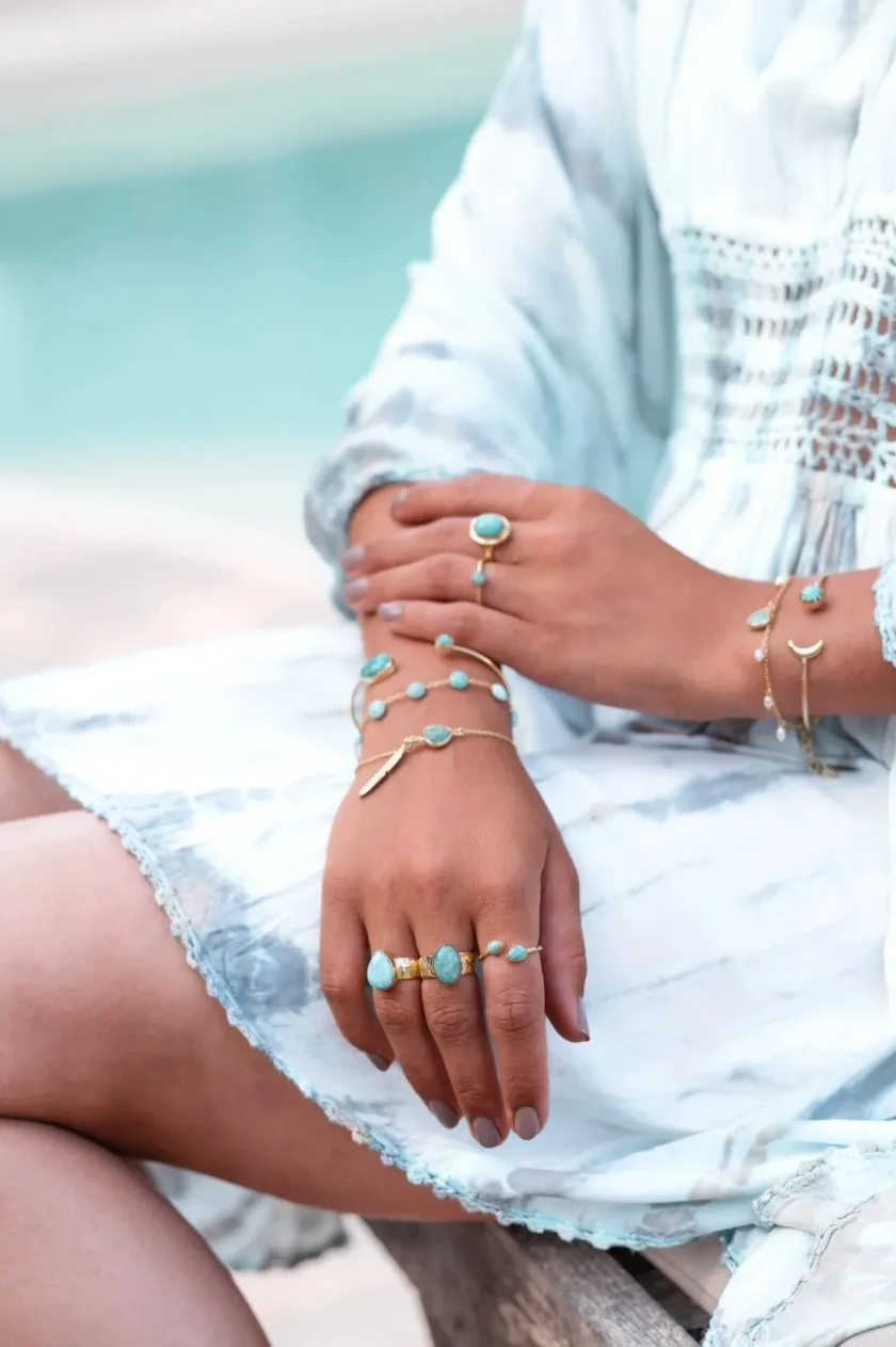 Ring Wide Drip Stone Gold Aqua - Imagen 2