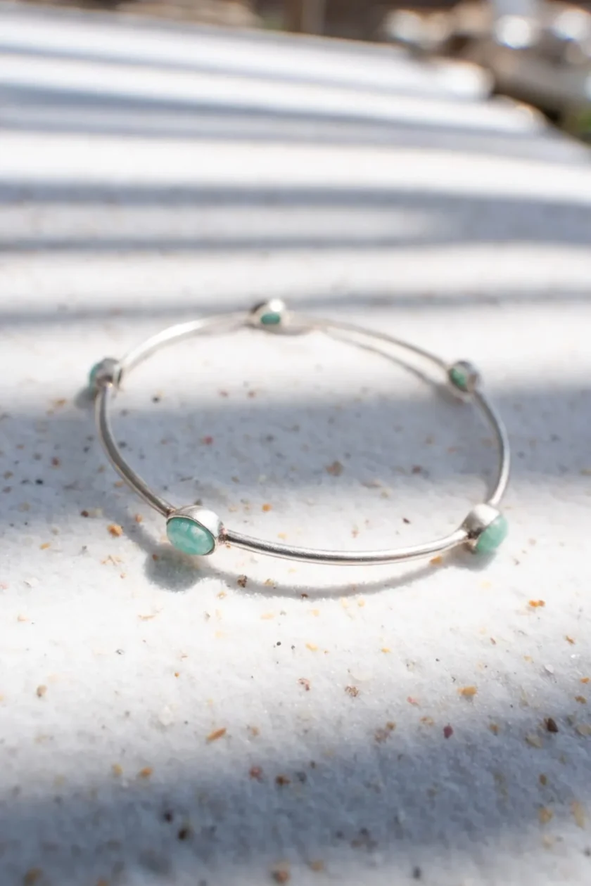 Bangle Bracelet Dots Silver Aqua - Afbeelding 3