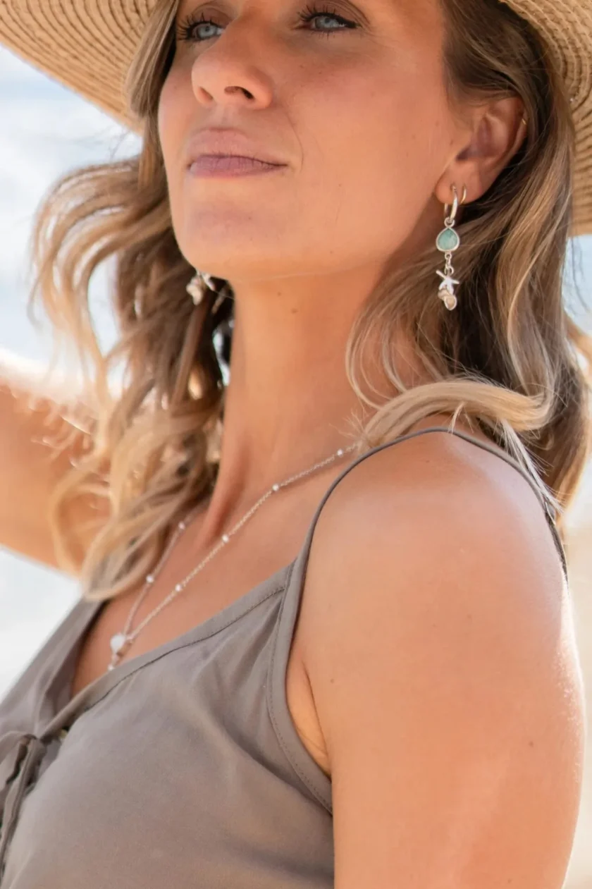 Earring Shell Star Silver Aqua - Imagen 3