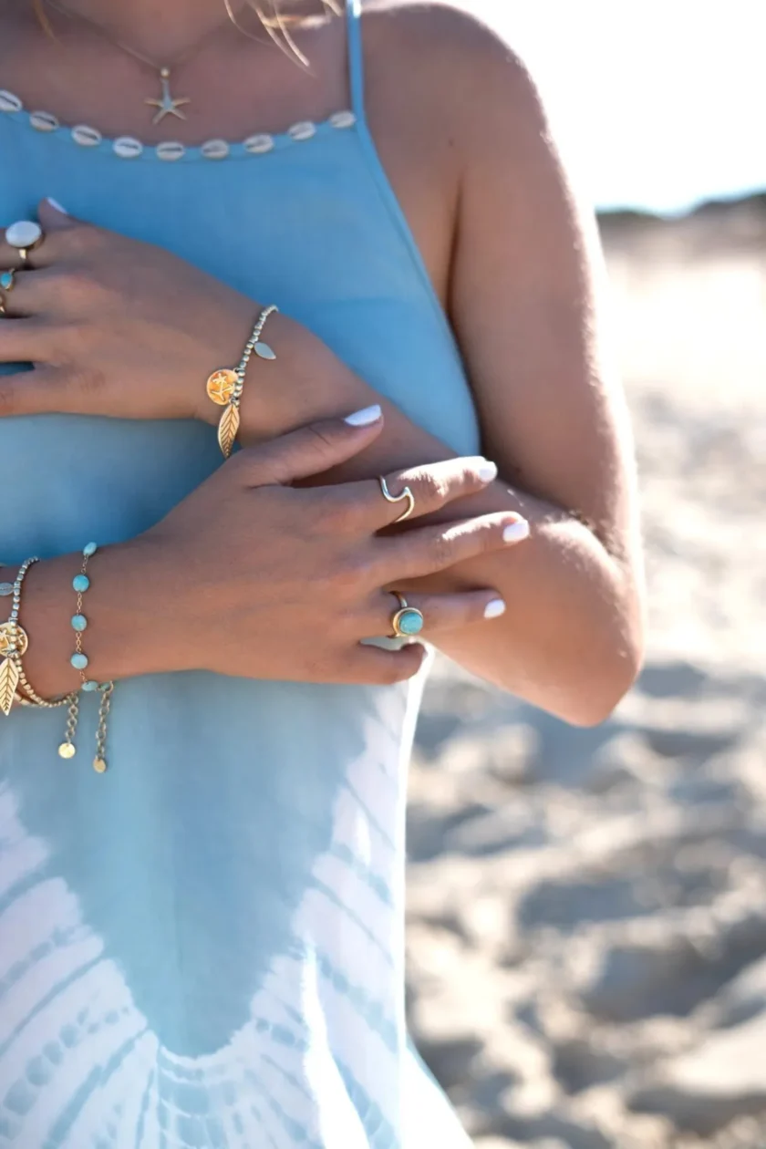 Ring Round Stone Gold Aqua - Imagen 2