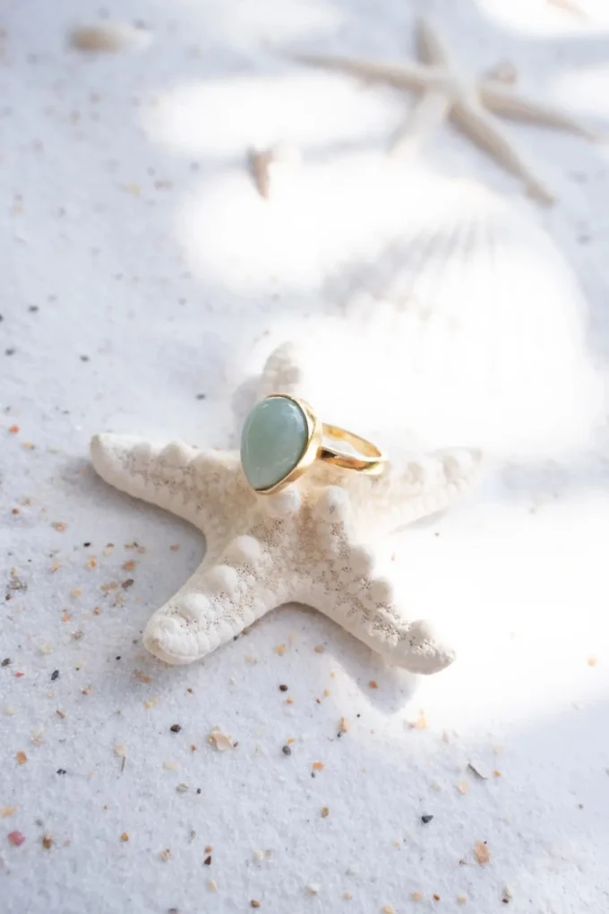 Ring Drip Stone Gold Aqua