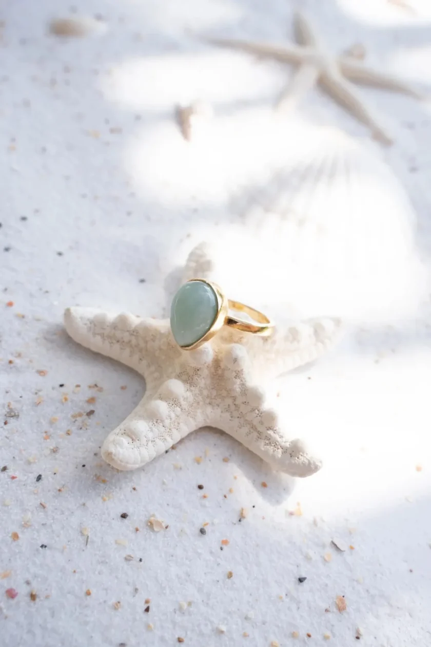 Ring Drip Stone Gold Aqua