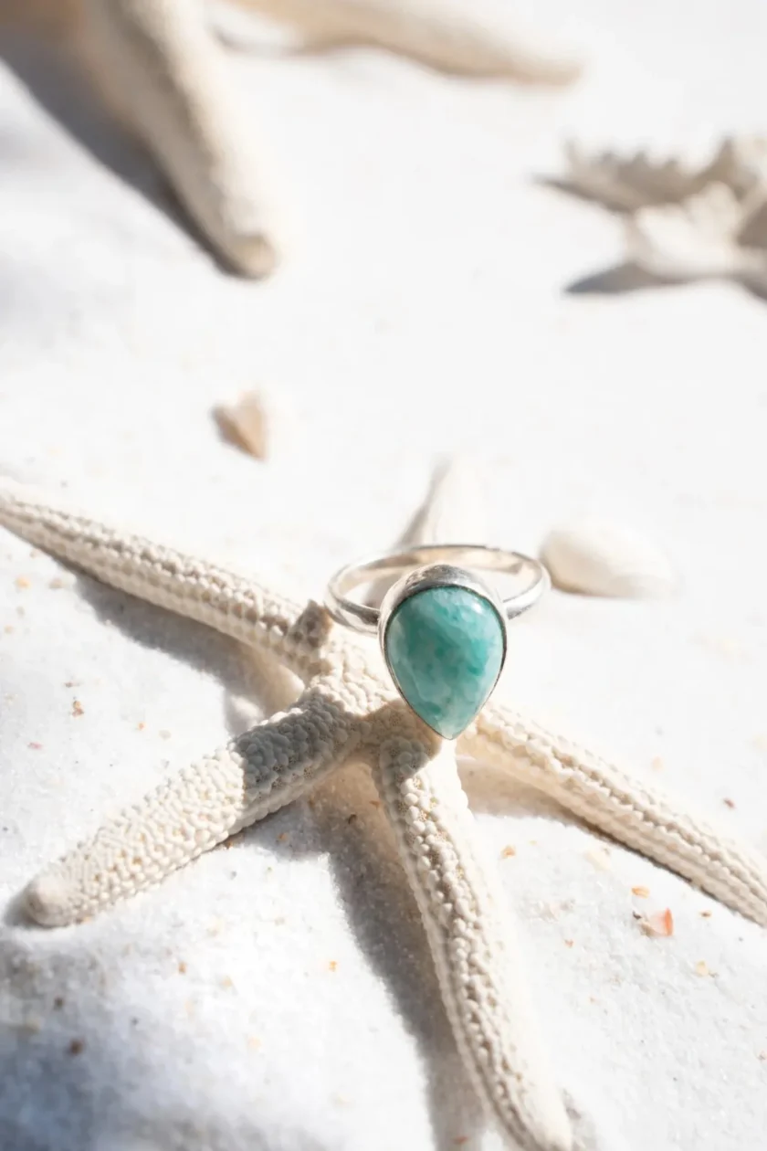 Ring Drip Stone Silver Aqua - Imagen 4