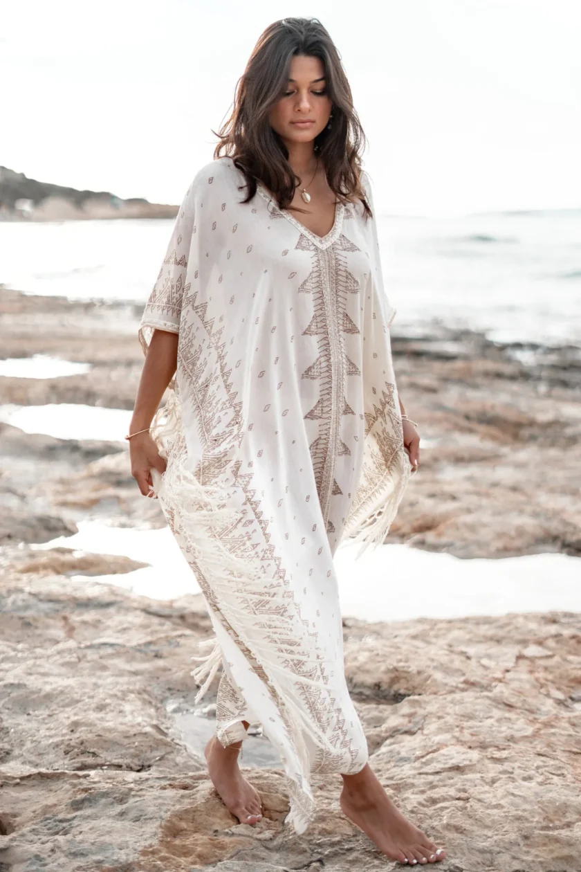 Long Kaftan Mistico Nomada Ivory - Afbeelding 5