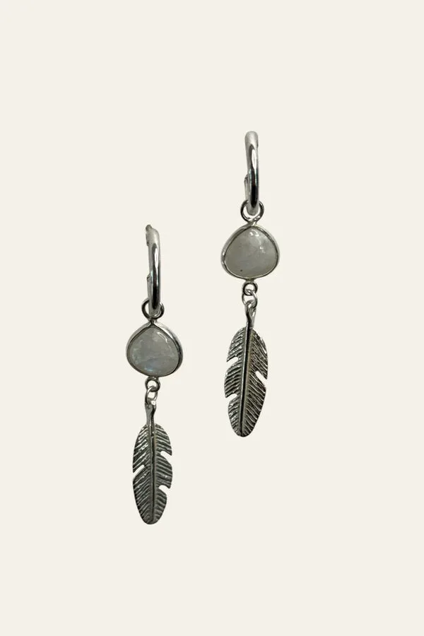 Earring Feather Zilver White