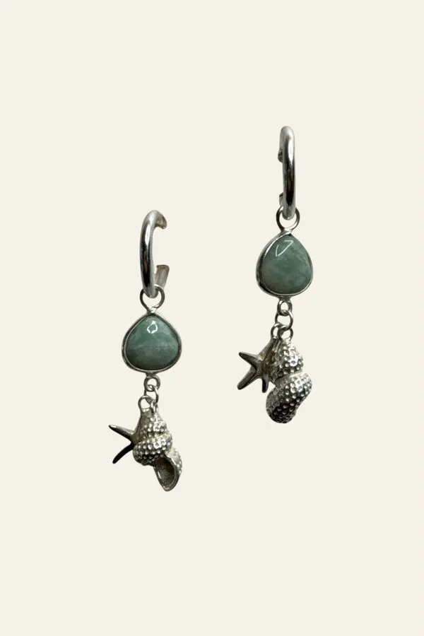 Earring Shell Star Zilver Aqua