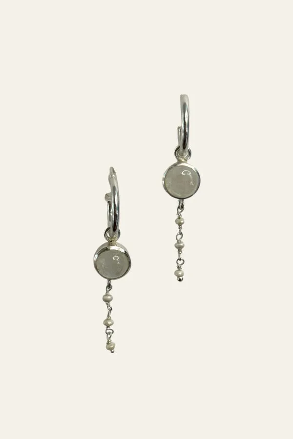 Earring Pearl Chain Silver White