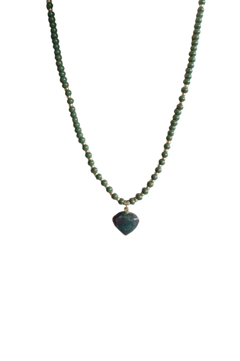 Necklace - Stones and green heart, Isla Ibiza Bonita
