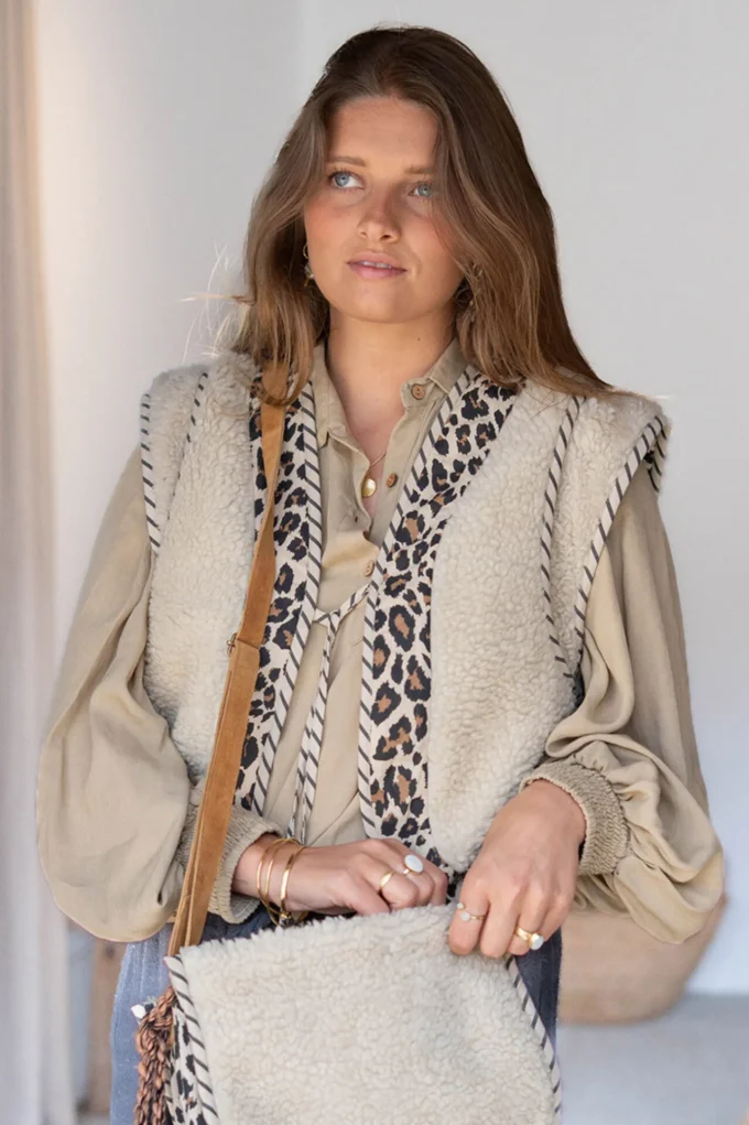 Short Gilet Osito Ecru Leopard