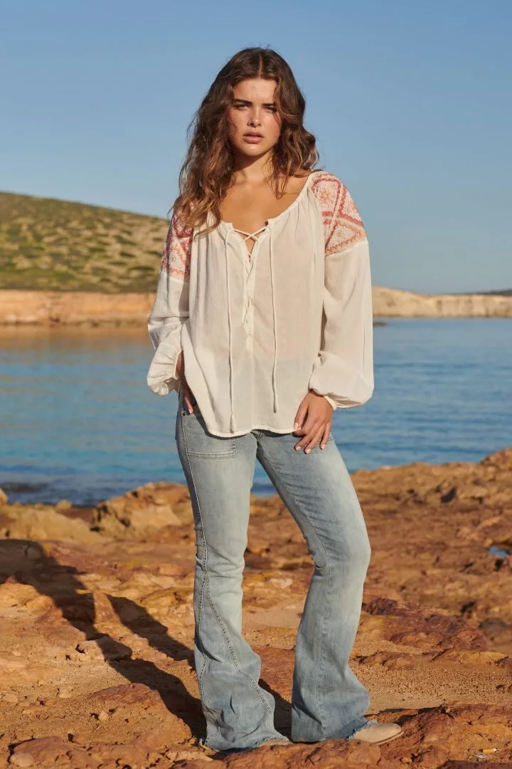 Blouse Embroidery white / sunset - Isla Ibiza Bonita 3 Blouse Embroidery white / sunset - Isla Ibiza Bonita – Image 3
