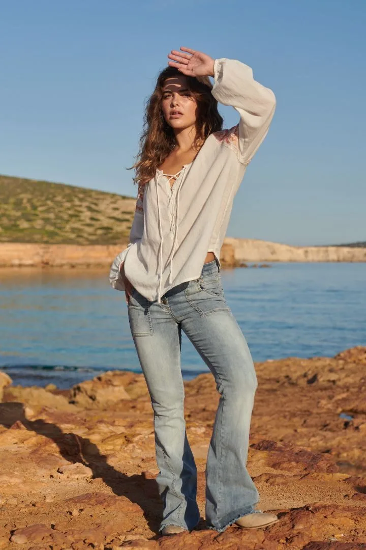 Blouse Embroidery white / sunset - Isla Ibiza Bonita 4 Blouse Embroidery white / sunset - Isla Ibiza Bonita – Image 4